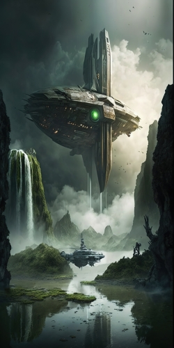 beautiful photograph brutalistic floating spaceship in  47bfdacf-c466-4380-b2c6-73bc9acbc2a5