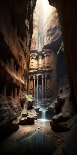 beautiful photograph inside a canyon with faces carv 4b735728-c5f7-4fd0-819b-14b208b519fa-standard-height-4000px