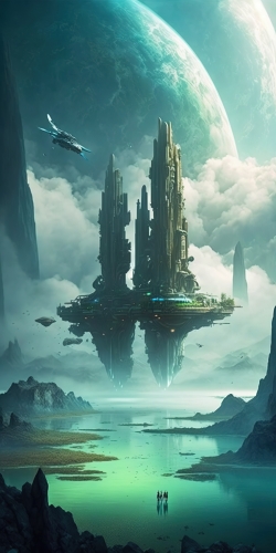 beautiful photograph sci-fi floating city in the middle 7da706ab-c873-4b7c-81b6-5a565480db6d