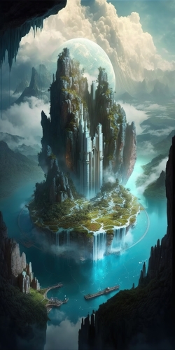 beautiful photograph sci-fi floating city in the middle e7a76e39-d757-44b5-93eb-49a42b07b119