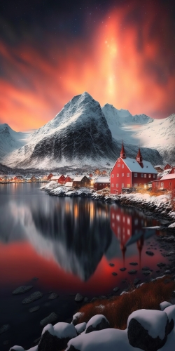 a beautiful photo nordic village norway red aurora bore 5f720d18-67c0-4a43-9f6d-a45401c2dcd6