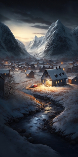 a beautiful photo of a a small nordic village scattered 417c9cdd-f80c-4551-b17b-8ca35e03d49f