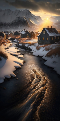 a beautiful photo of a a small nordic village scattered 6e1aaf28-966a-4dc4-b6de-2aade2ff9918