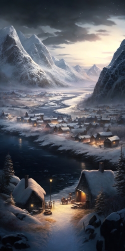 a beautiful photo of a a small nordic village scattered 7831807c-e5fc-449c-8682-627bb0daded4