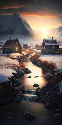 a beautiful photo of a a small nordic village scattered 9dd8eb4b-de9a-4a9b-b2c6-f67e480dacaf