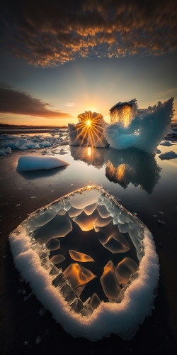 beautiful photography sunset at a beach covered by iceb 0ce9859e-ee6a-442f-b2e7-b194f7cafe6b