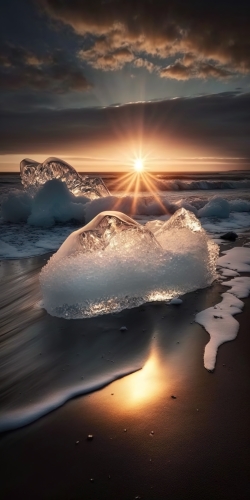 beautiful photography sunset at a beach covered by iceb c2c40a13-15a1-44a4-90aa-0fbea918002e